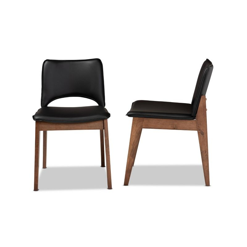 2pc Afton Faux Leather Upholstered and Wood Dining Chair Set Black/Walnut Brown - Baxton Studio