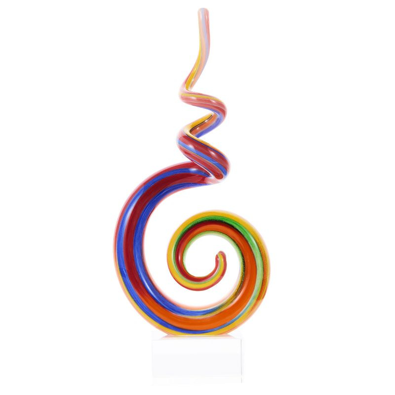 Luxury Lane Hand Blown Abstract Rainbow Swirl Sommerso Art Glass Sculpture Multicolored 9.5"H