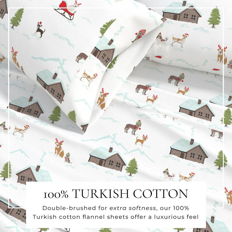 100% Cotton Holiday Flannel Sheet Set - Great Bay Home (Queen, Pups with Hats)