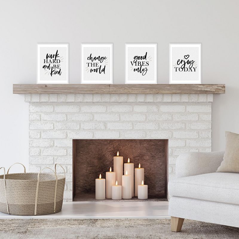 Big Dot of Happiness Work Hard and Be Kind - Unframed Inspirational Quotes Linen Paper Wall Art - Set of 4 - Artisms - 8 x 10 inches Black and White
