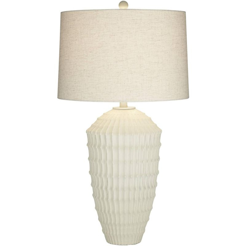 360 Lighting Hopewell 30" Tall Large Coastal Modern End Table Lamp Ridge Pattern White Single Living Room Bedroom Bedside Nightstand House Office