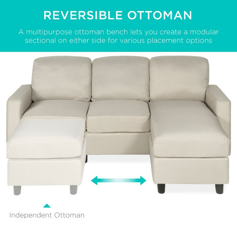 Best Choice Products Linen Sectional Sofa Couch w/ Chaise Lounge, Reversible Ottoman Bench - Beige