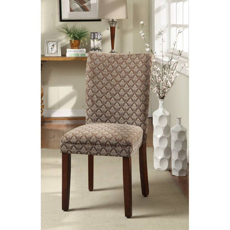 Parsons Dining Chair Blue/Brown Damask - HomePop: Cherry Wood Finish, Accent Armless Chair