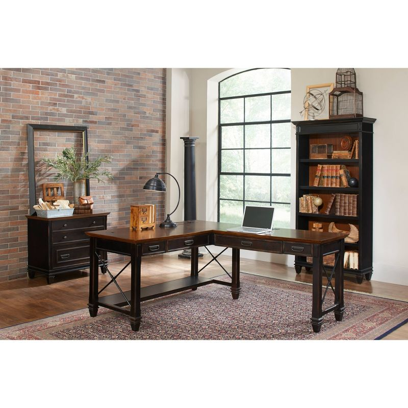 Hartford Open L Shaped Desk Brown - Martin Furniture: Vintage Style, Wire Mesh, Home Office