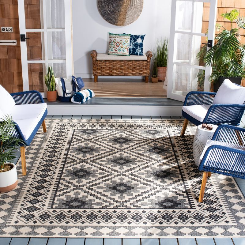 Veranda VER099 Power Loomed Indoor/Outdoor Area Rug - Ivory/Slate - 5'3"x5'3" - Safavieh.