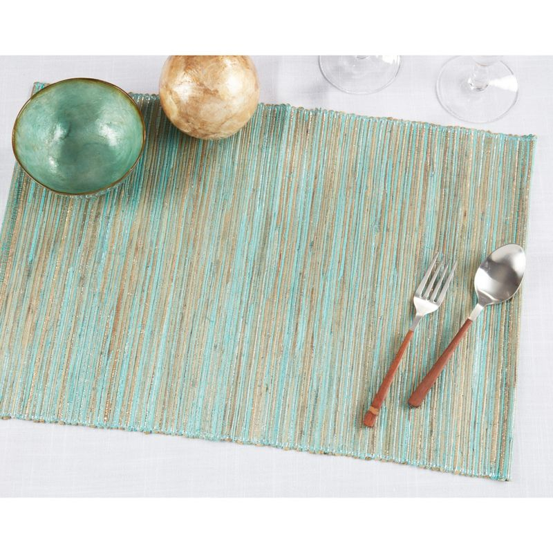 Saro Lifestyle Water Hyacinth Woven Placemats With Shimmering Accents, Turquoise, (Set of 4 pcs)