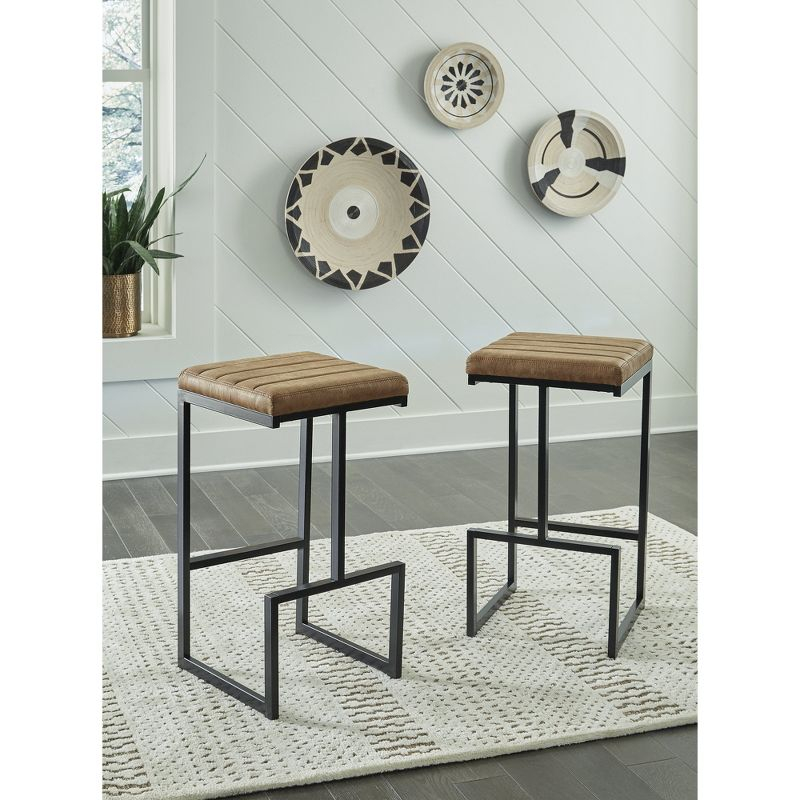 Signature Design by Ashley Strumford Upholstered Bar Height Barstool, Set of 2, Caramel