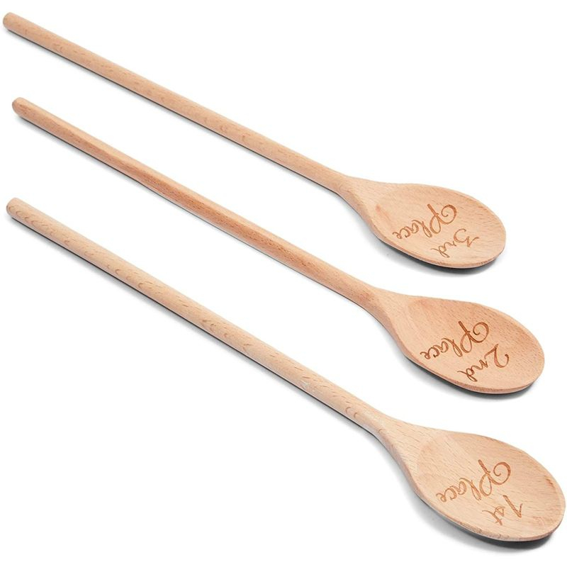 Farmlyn Creek Set of 3 Wooden Serving Spoons for Salad, Cooking, Gifts, 1st, 2nd, 3rd Place, Housewarming Gift, 14 In