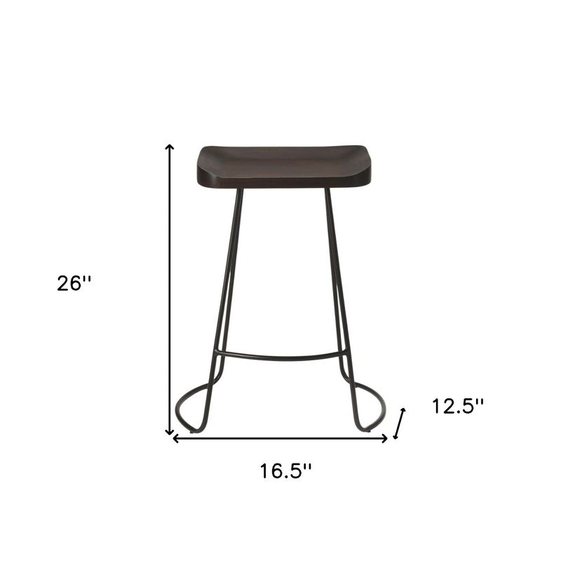 HomeRoots 26" Dark Brown And Black Iron Backless Counter Height Bar Chair