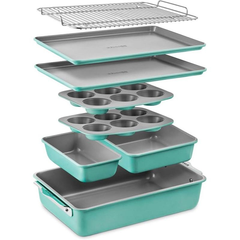 Bakken Swiss 8-Piece Stackable Bakeware Set - Ceramic Non-Stick Coating - TEAL