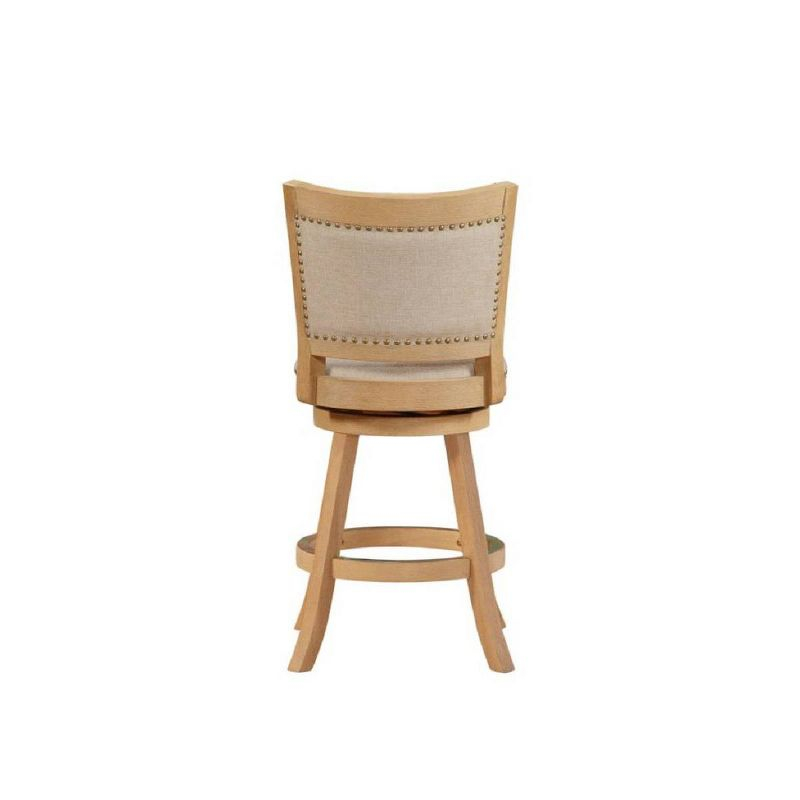 Boraam Melrose Distressed 24" Counter Height Barstool - Driftwood Crème: Linen Upholstery, Nailhead, Swivel, Wood Legs