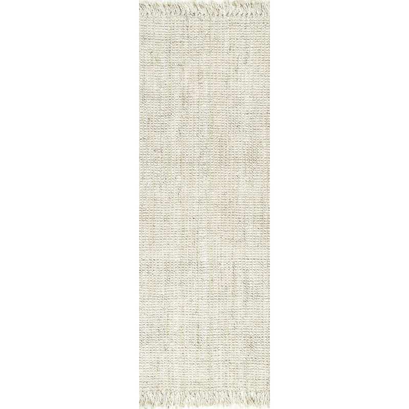 Nuloom 2x6 Daniela Jute Tassel Hand Woven Indoor Area Rug, Off White, Solid Chunky Farmhouse Design, Natural Fiber BedroomLiving Room