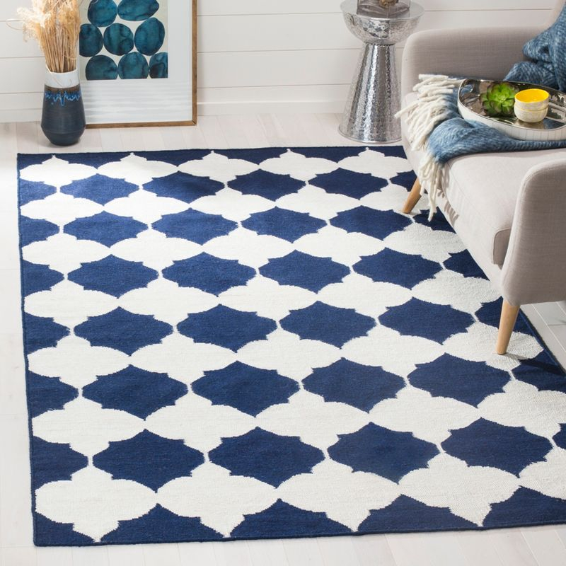 Dhurries DHU624 Hand Woven Area Rug - Navy/Ivory - 5'x8' - Safavieh.