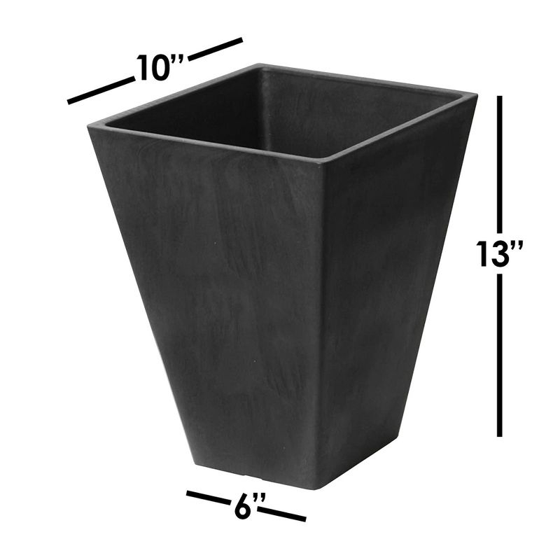 Algreen Valencia Square Flower Pot/Planter, Black, 10in