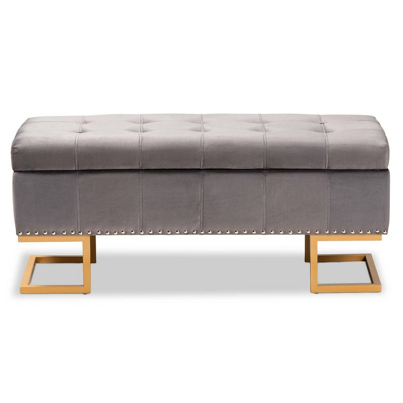 Ellery Velvet Fabric Upholstered Ottoman Gold/Gray - Baxton Studio