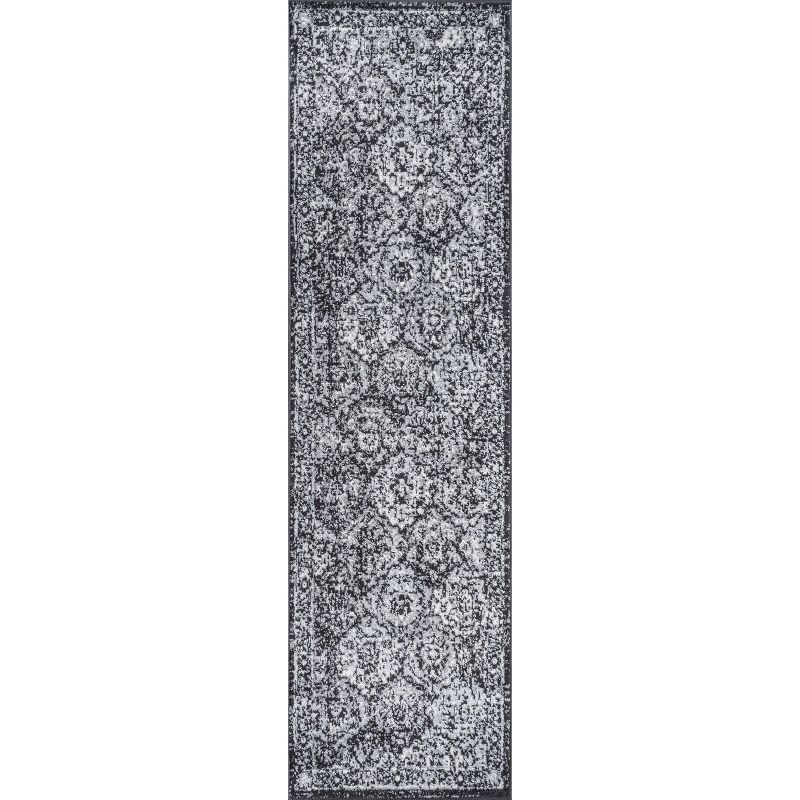 2' x 8' Modern Persian Boho Vintage Trellis Runner Rug, Black/Ivory - JONATHAN Y