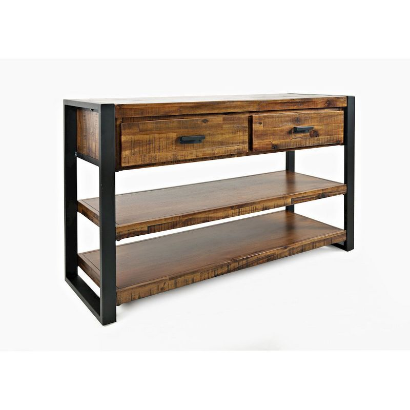 Jofran,Loftworks Modern Industrial Distressed Acacia 50" Sofa Table with Drawers- Gray Color