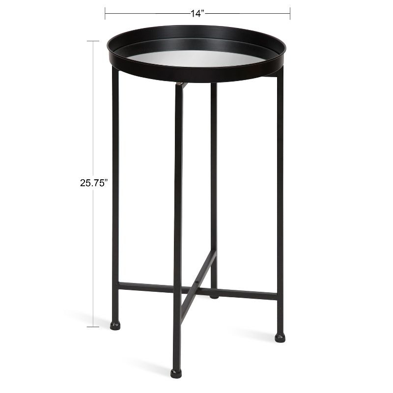 Kate and Laurel Celia Round Metal Tea Table, 14x14x25.75, Black and Mirror