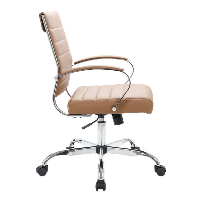 LeisureMod Benmar Mid-Back Office Conference Chair Upholstered in Leather with Swivel and Tilt in Brown