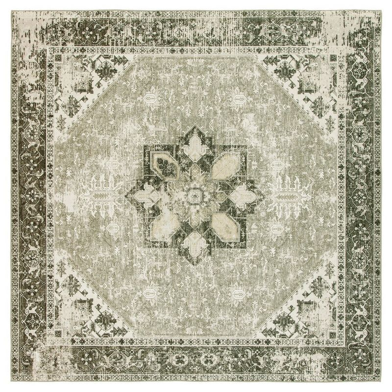 Tucson Vintage Persian TSN102 Power Loomed Machine Washable Skid-Resistant Indoor Area Rug - Dark Sage/Ivory - 5'x5' - Safavieh