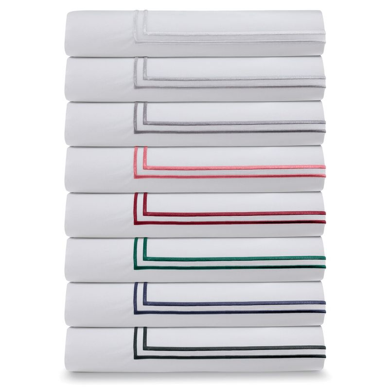 Ella Jayne 100% Cotton Percale 3 Piece Duvet Set, Full/Queen, White with Silver Satin Stitching