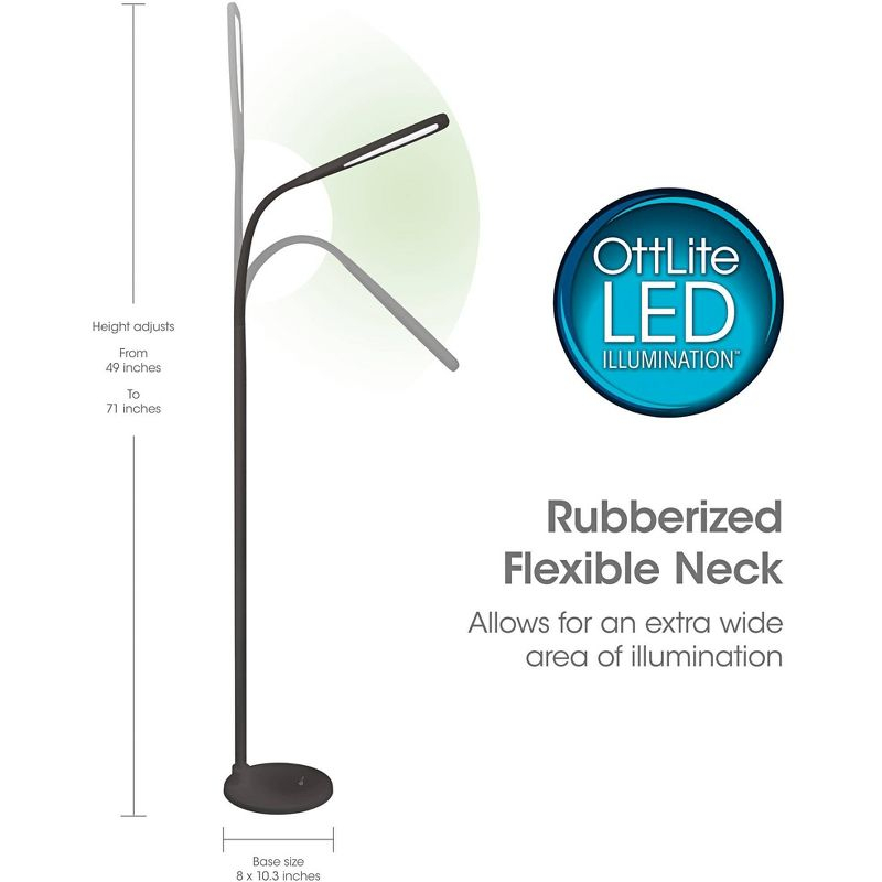Ott-Lite OttLite Felix Adjustable Height LED Gooseneck Task Floor Lamp in Black