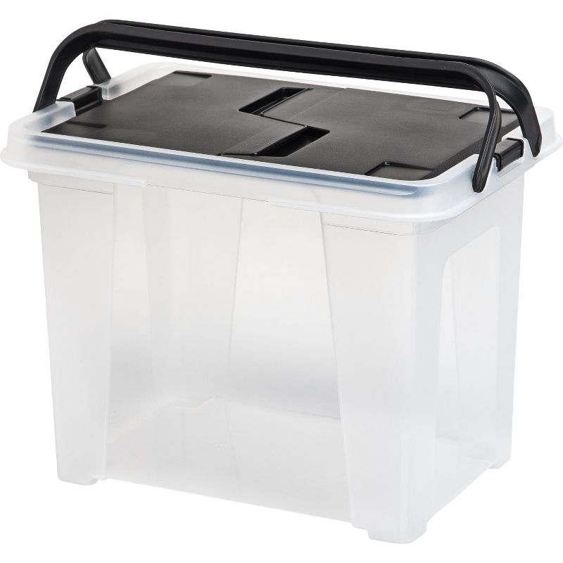 IRIS USA File Box File Organizer Plastic File Box w/ Winglid for Letter/Legal File, Clear 18 Qt. 4Pack