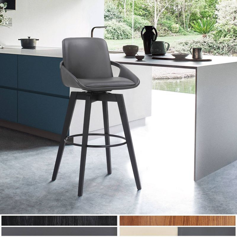 30" Baylor Faux Leather Wood Swivel Barstool Gray/Black - Armen Living