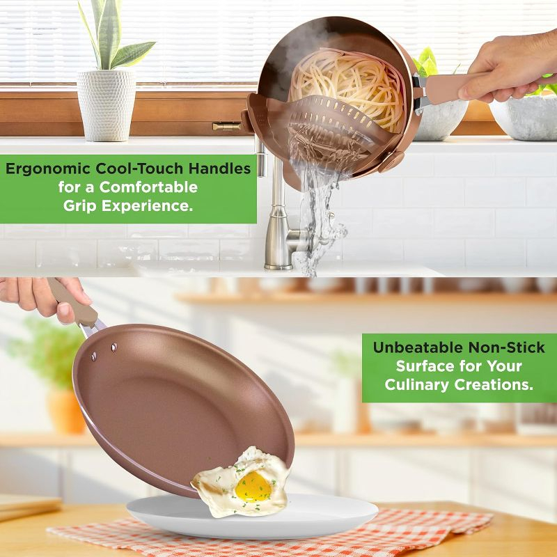 Non-Stick Cookware Set for Home Cooking with Golden Interior, Heat-Resistant, 14-Piece Set