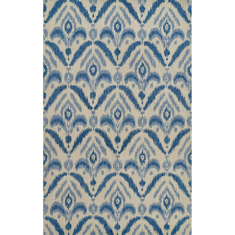 Momeni 3'6"x5'6" Leiden Ikat Elisha Handtufted Area Rug Blue: Wool, Medium Pile, Classic Pattern, Indoor Use