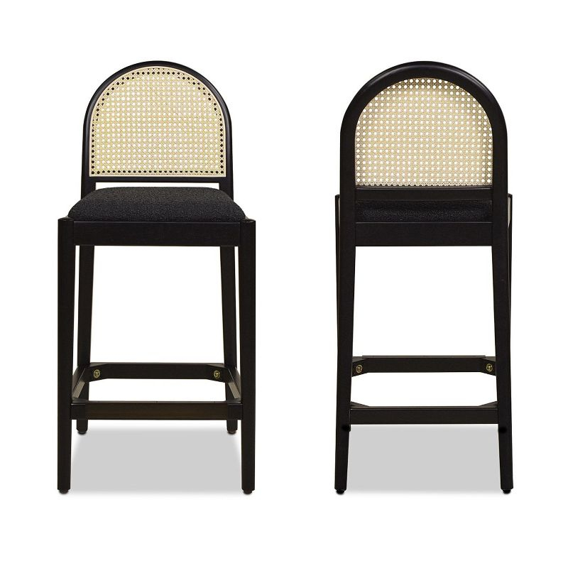 NicBex Dining Chairs Set of 2 Upholstered Chair Curved Back Cane Rattan Counter Stools, Fabric Accent for Kitchen, Bedroom, Black