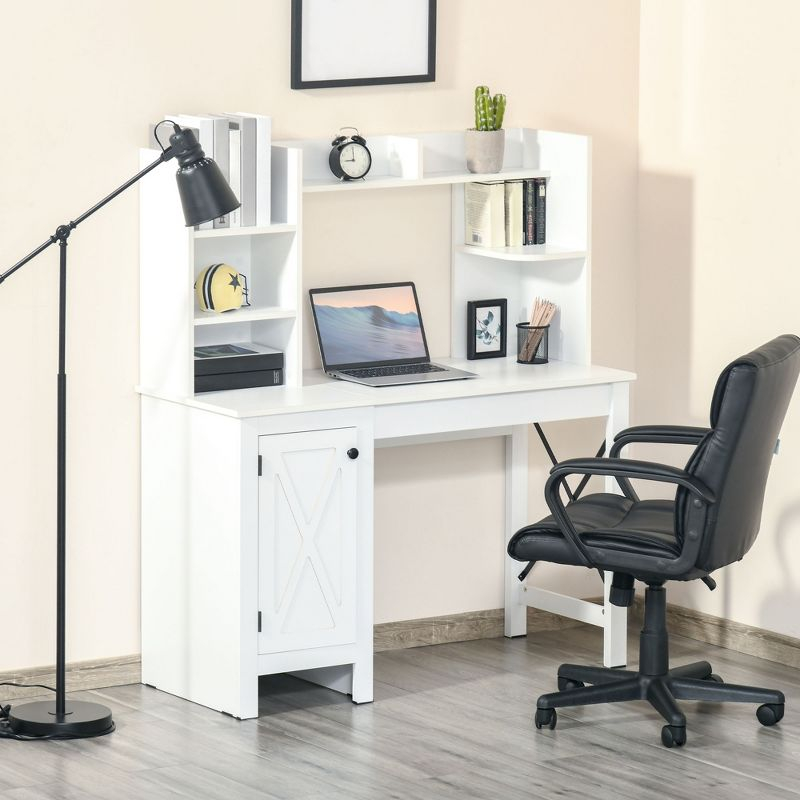 HOMCOM Farmhouse Computer Desk with Hutch and Cabinet, Home office Desk with Storage, for Study, White