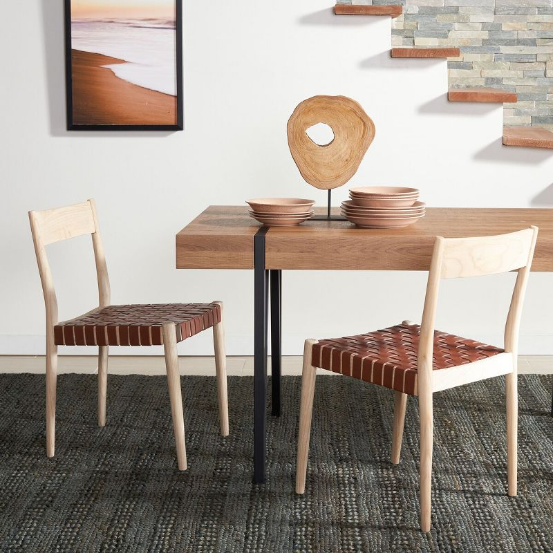Eluned Leather Dining Chair (Set Of 2) - Cognac/Natural - Safavieh