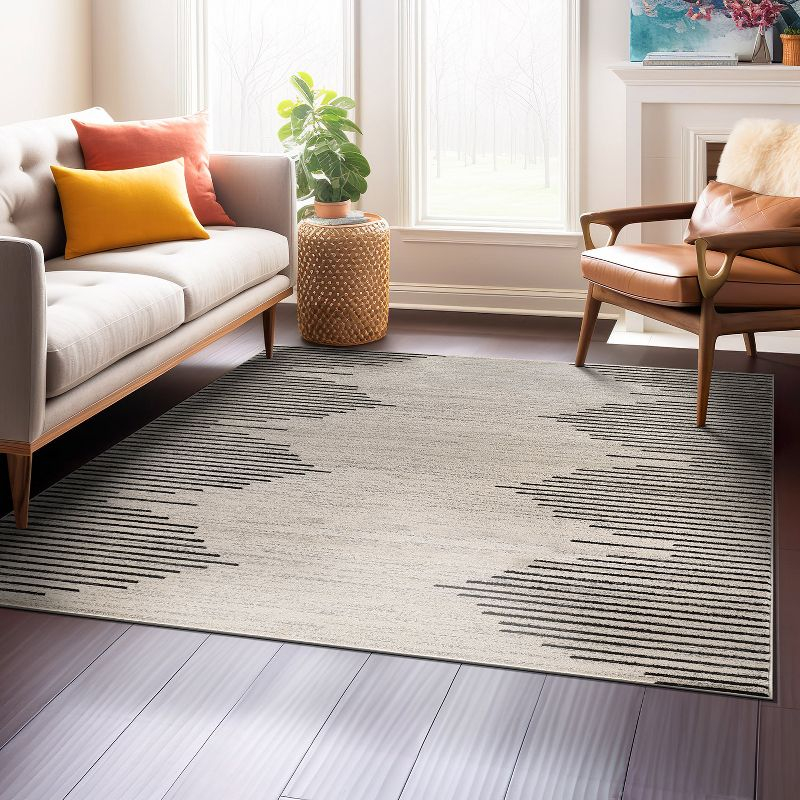 World Rug Gallery Area Rug Bohemian Stripe Jute Rug Carpets for Living Room Rugs for Sale - CREAM 6'6"x6'6"