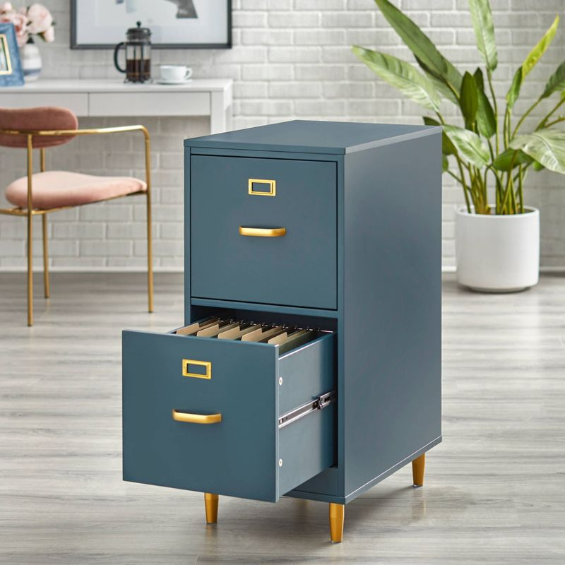 Buylateral 2 Drawer Dixie Filing Cabinet Midnight Blue: Gold-Tone Handles, MDF, Home Office Storage