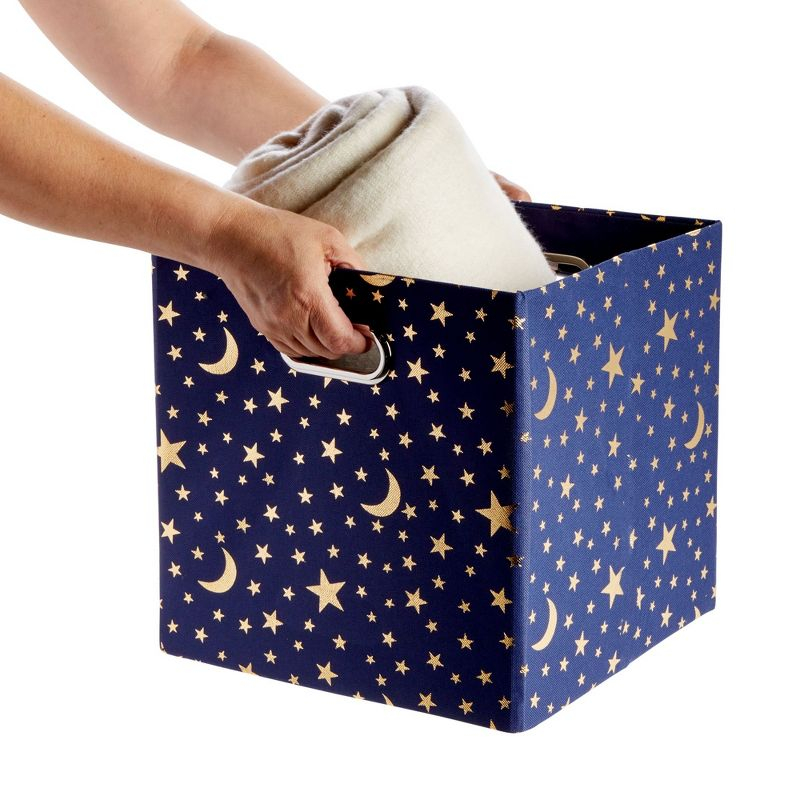 Okuna Outpost 4 Pack Star Storage Cubes, Collapsible Foldable Fabric Organizer Baskets for Clothes, Toys, Gold Moons and Stars, 11 In