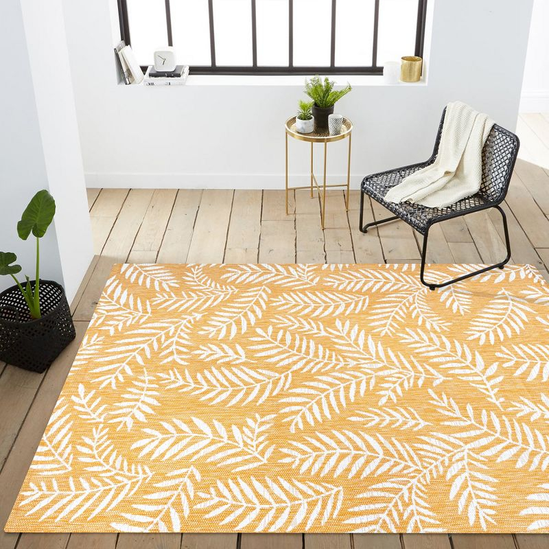5' x 8' Nevis Palm Frond Indoor/Outdoor Area Rug, Yellow/Cream - JONATHAN Y