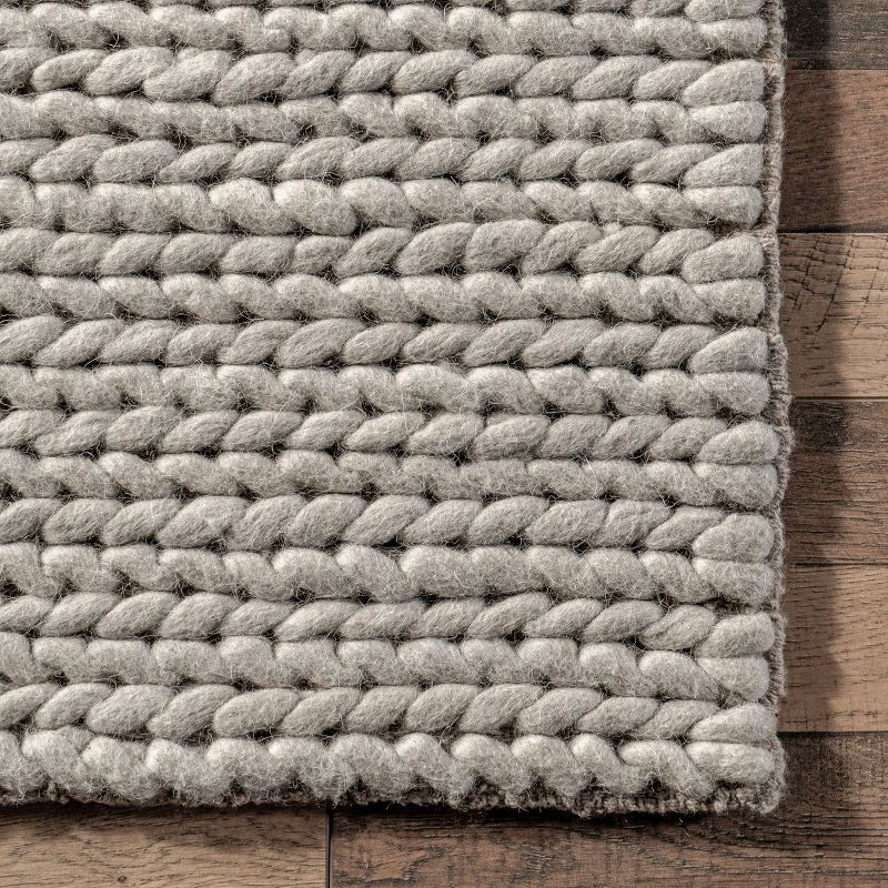 Nuloom 10x14 Penelope Wool Braided Handmade Indoor Area Rug, Light Grey, Solid Rustic Farmhouse Style, For Bedroom, Living Room, Hallway, Entryway