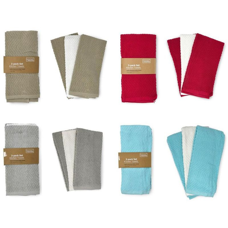 3-Pack All-Cotton Kitchen Dish Towel Set, Gray/White