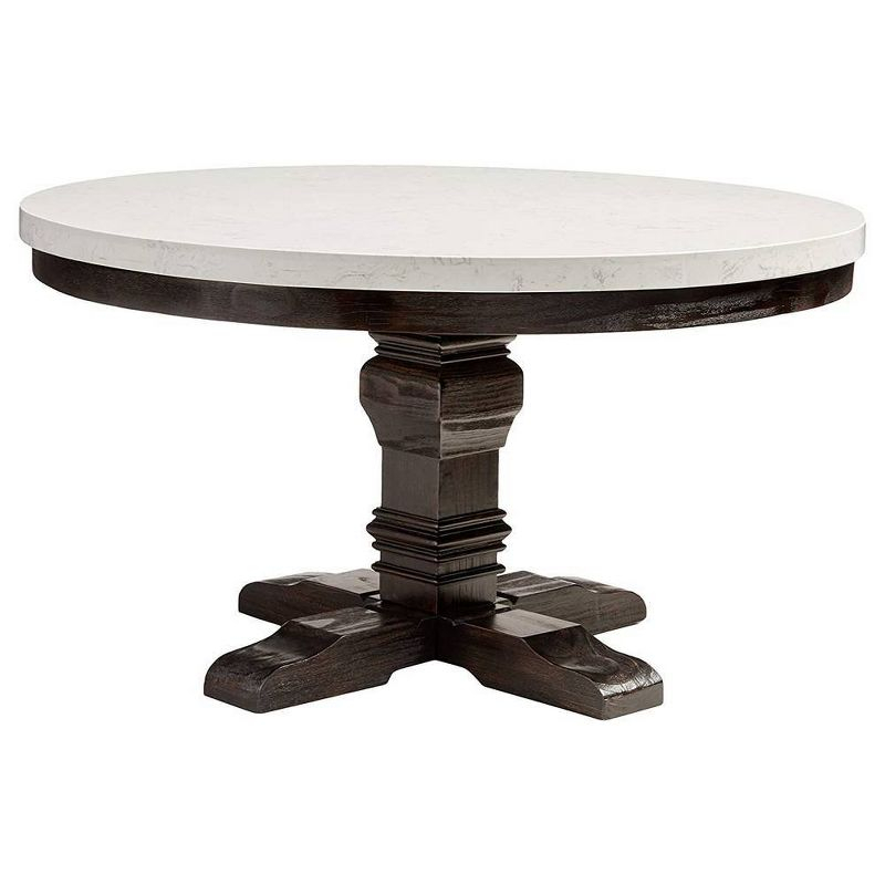 Acme Furniture 54" Nolan Dining Table White Marble/Salvage Dark Oak: 4-Seater, Wood Base, Non-Extendable