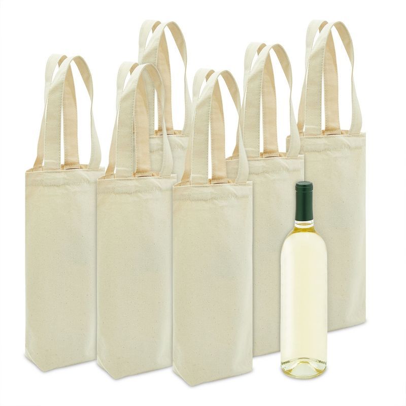 Blue Panda Canvas Wine Carrying Bags with Handles, Burlap Wine Bottle Gift Totes For Father's Day, Birthday Parties, Graduation, Bridal Shower, 6 Pack