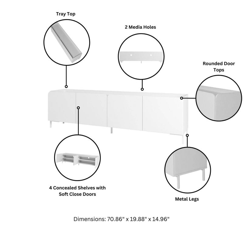Manhattan Comfort 2pc Bogardus TV Stand for TVs up to 65" and 2 Door Accent Cabinet Set White: Mid-Century Modern, Particle Board Construction
