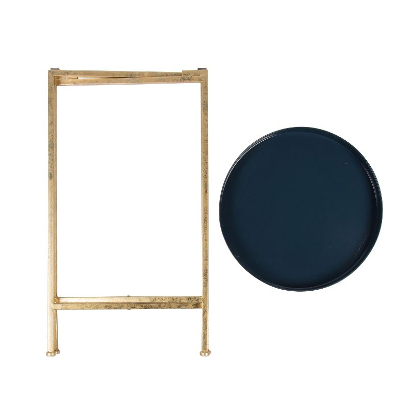 Kate and Laurel Celia Round Metal Tea Table, 14x14x25.75, Gold and Navy Blue