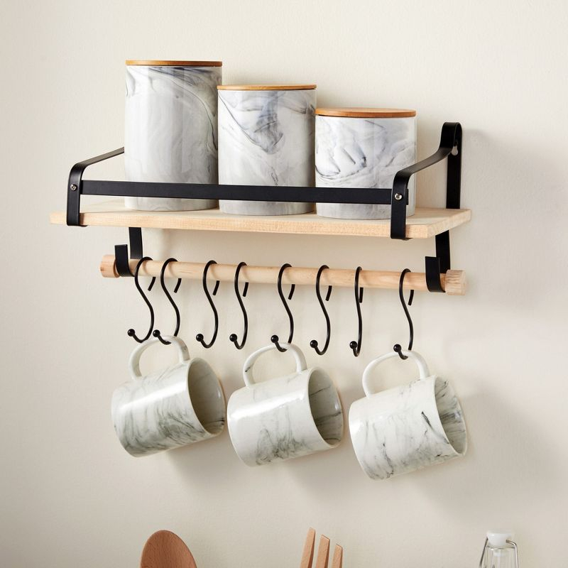 Farmlyn Creek Set of 3 Marble Ceramic Canisters with Wooden Bamboo Lids, Kitchen Counter Containers, Food Storage Jars, 3 Sizes