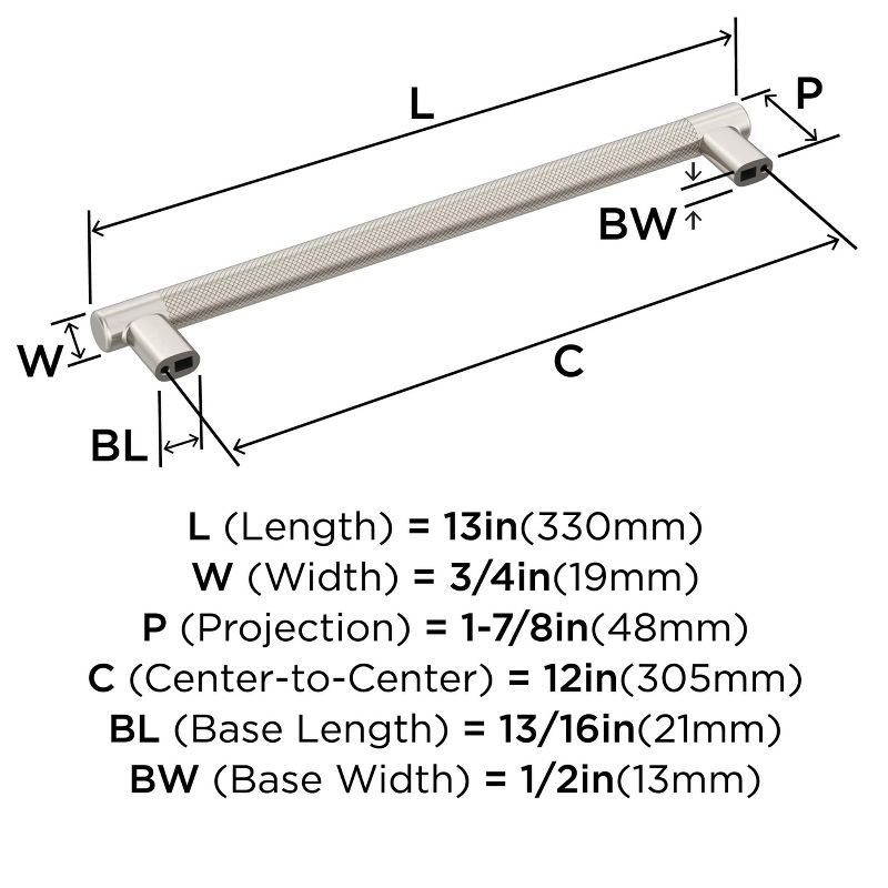 Amerock Bronx 12 inch (305mm) Center-to-Center Satin Nickel Appliance Pull