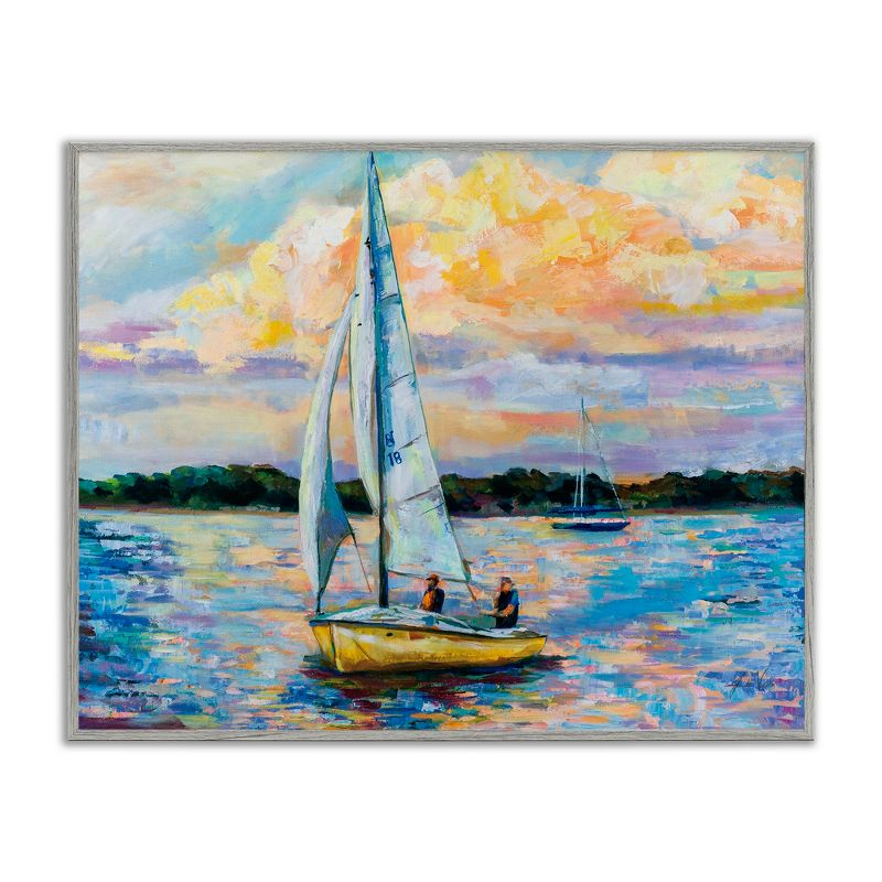 Stupell Industries Vivid Nautical Sailboat Landscape Framed Giclee Art, Gray, 14" x 11"