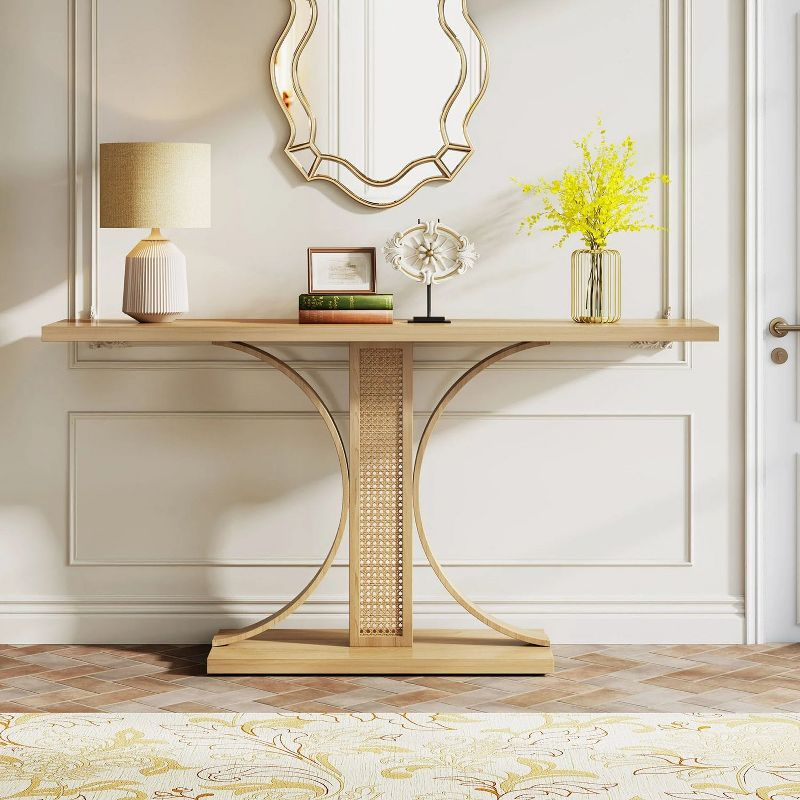 Tribesigns 55 Inches Rattan Console Table, Farmhouse Hallway Table, Light Brown