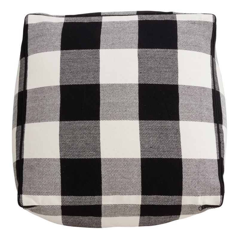 Saro Lifestyle Buffalo Plaid Design Floor Pouf, Black, 20" x 20" x 14"