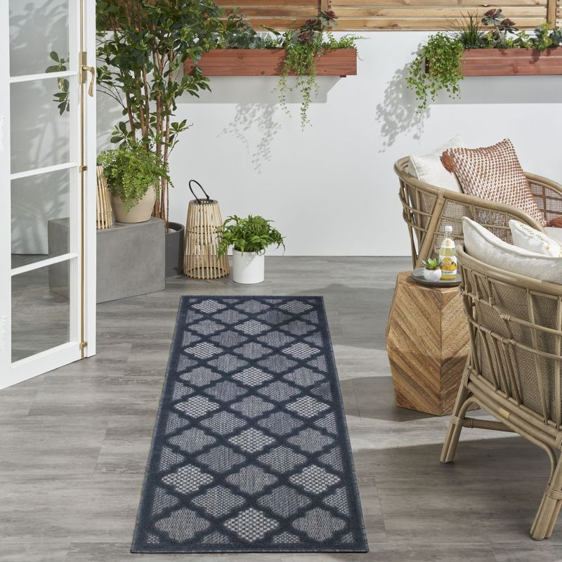 Nourison Trellis Outdoor Runner Rug Navy Blue 2' x 6'