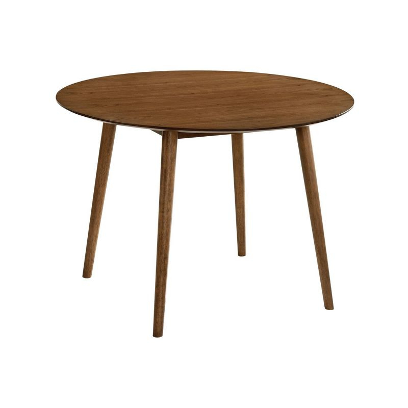 42" Arcadia Round Wood Dining Table Walnut - Armen Living: Mid-Century, 4-Point Leg, Rubberwood